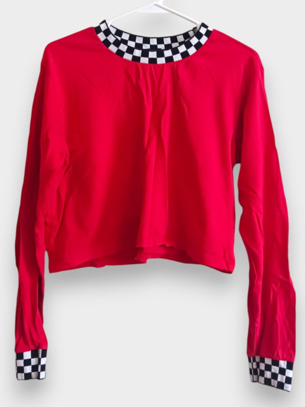 Checkered Red Long Sleeve Crop Top